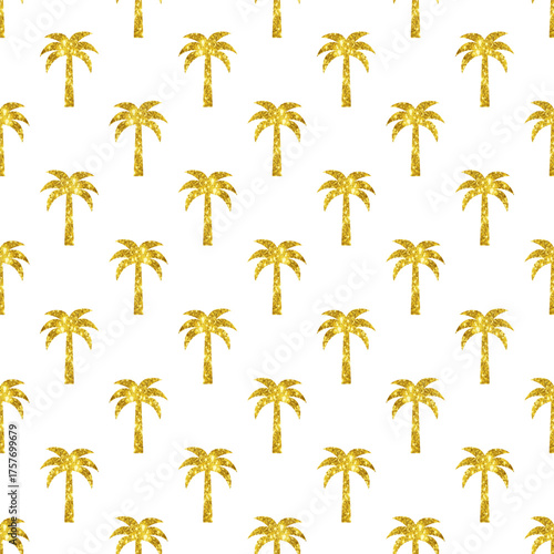 Tropical summer seamless pattern with gold palm trees on white background