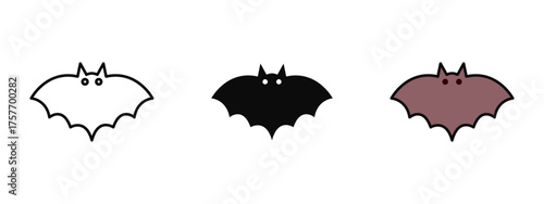Bat icon in stroke, fill, and color variations with a clean white background ideal for representing Halloween, night creatures, spooky themes, and wildlife designs.