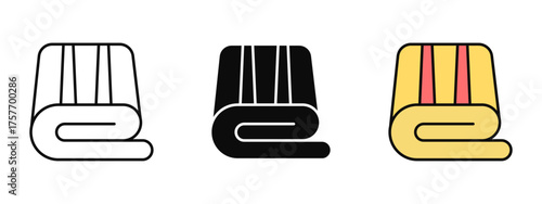 Blanket icon in stroke, fill, and color variations with a clean white background perfect for representing warmth, comfort, sleep, home decor, and cozy winter themes.