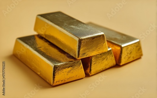 Shiny Gold Bars Stacked Neatly on a Simple Background Showcasing Luxury and V...