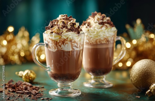 Warm Drinks With Whipped Cream and Chocolate Shavings During Festive Season C...