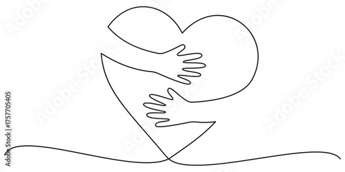 Continuous Line Drawing of Hands Embracing Heart Minimalist Love Concept Vector Illustration