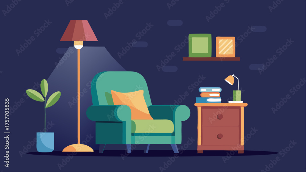 Fototapeta premium A cozy reading nook complete with a soft armchair a side table and a reading lamp.