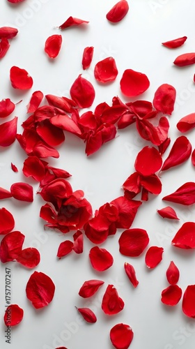 Heart Shape Made of Red Rose Petals on a White Background for Romantic Occasions