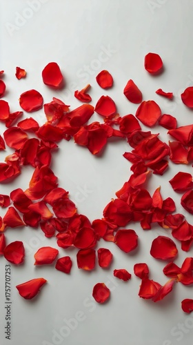 Heart Shape Made of Red Rose Petals on a White Background for Romantic Occasions