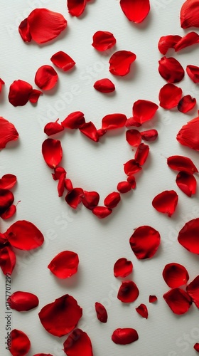 Red Rose Petals Arranged in a Heart Shape on a White Background for Romantic ...