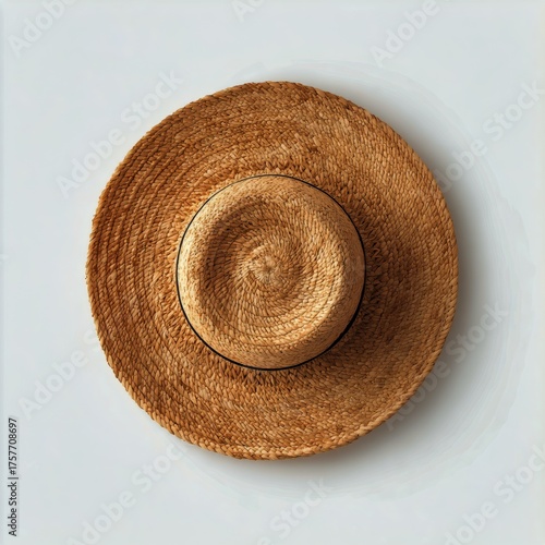 Stylish Straw Hat Resting on a Neutral Background, Perfect for Sunny Days and...