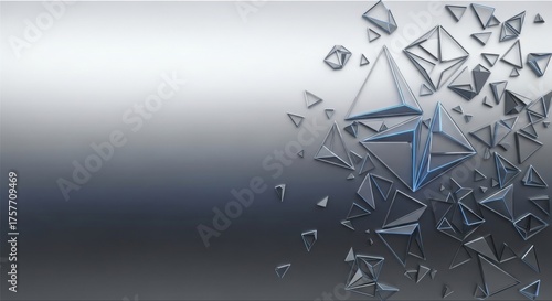 Banner design with futuristic silver gradient and abstract triangular patterns