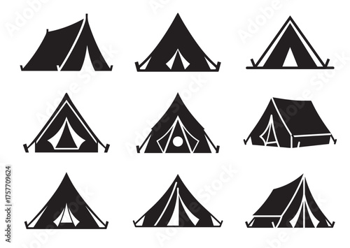 Tent icon, Tent silhouette Black vector