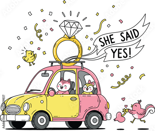 She Said Yes! Engagement Proposal Vector