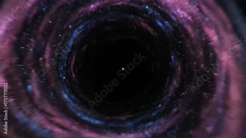 Cosmic black hole in space surrounded by stars and celestial bodies