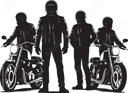 Four Silhouetted Bikers with Motorcycles group