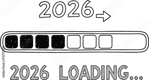 2026 New Year Loading Progress Bar Doodle Vector - Countdown and Anticipation