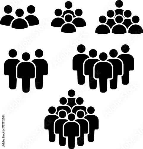 Group of People Icons Set in Black Silhouette Style