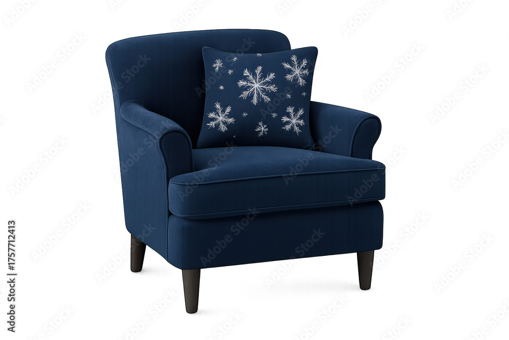 Fototapeta premium Armchair with snowflake pillow on transparent background