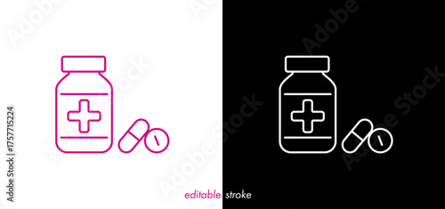 Editable stroke medicine box, medicines, drugs. Abstract line art medical icon to use for health industry, cardiology, medical care, hospital, health science projects.
