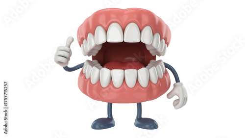 Happy cartoon teeth give thumbs up for perfect oral hygiene and dental health