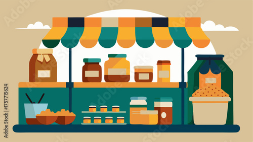 A display of local artisanal products such as jams and honey for sale to visitors.