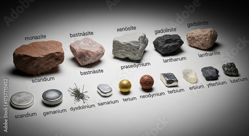 Rare earth metals and ore, scandium elements and rare earth elements neodymium magnets.