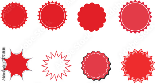 Collection of vibrant red starburst and badge shapes for sale or special offers