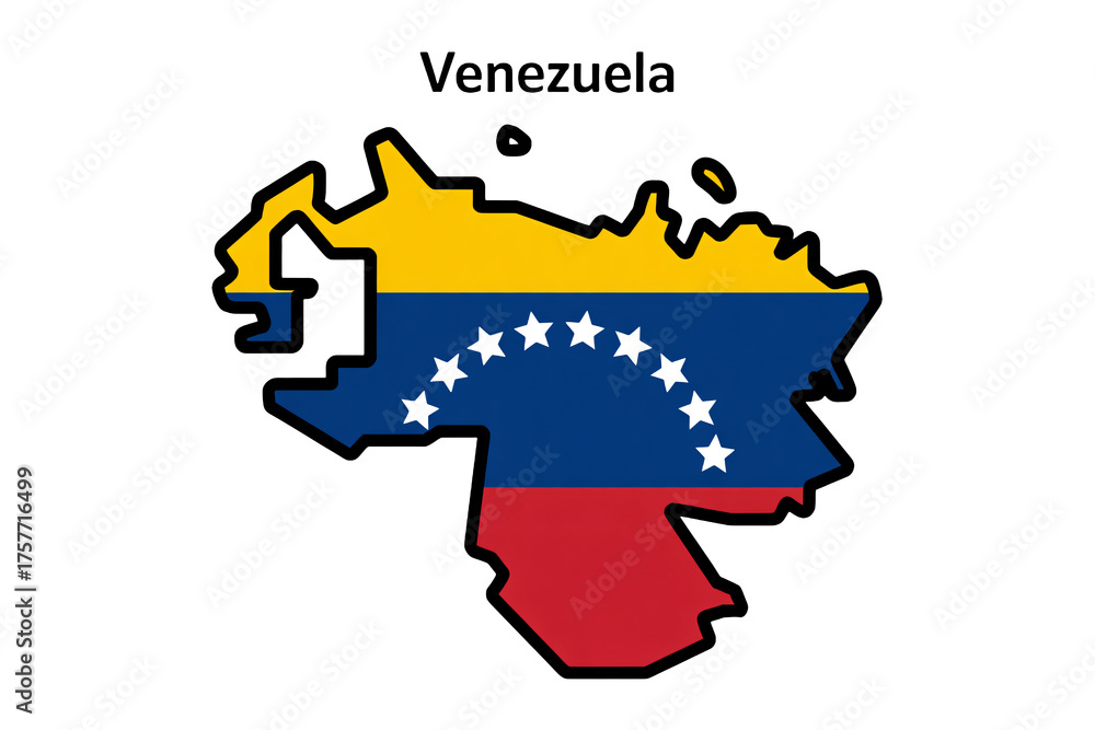 Fototapeta premium Proudly display Venezuela map with vibrant national flag colors and stars