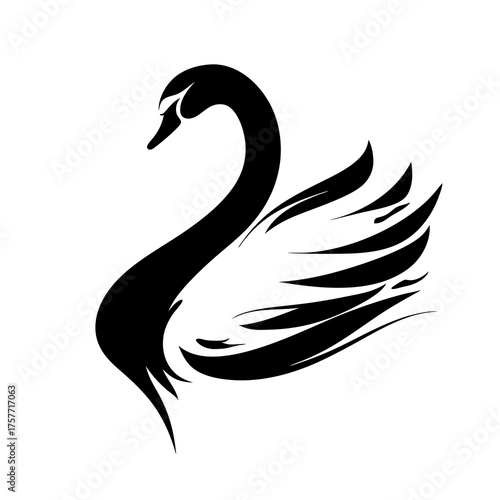 Elegant black swan vector illustration, graceful bird silhouette, artistic design element for logos and branding