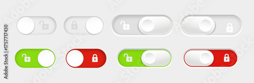 blocked and unlocked toggle switch buttons. Material design switch buttons set. Vector