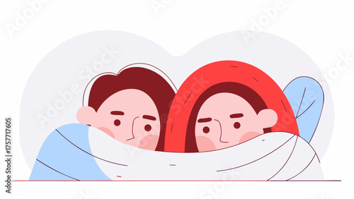 Young couple hugging under blanket while sitting together indoors  