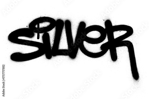graffiti silver word sprayed in black over white