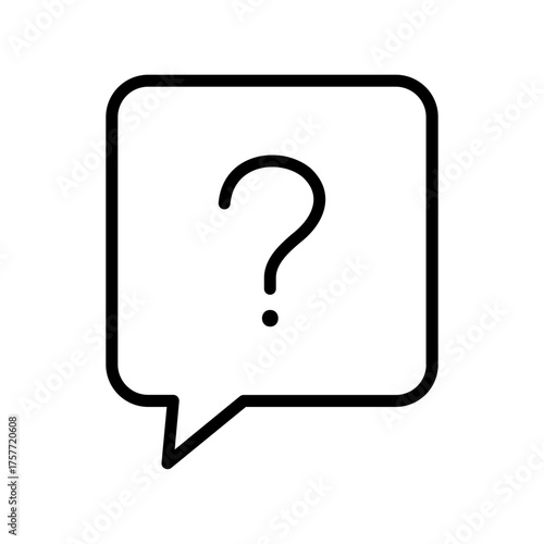 Single black question mark in speech bubble line icon, simple service chat flat design illustration pictogram infographic vector for app web button ui interface elements isolated on white background