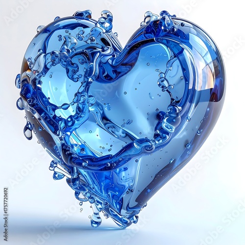 Wallpaper Mural A heart-shaped form created from cascading, blue liquid, with droplets Torontodigital.ca