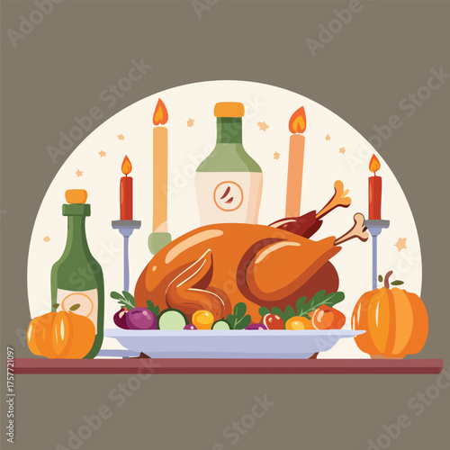 A beautifully prepared Thanksgiving turkey dinner with all the trimmings.