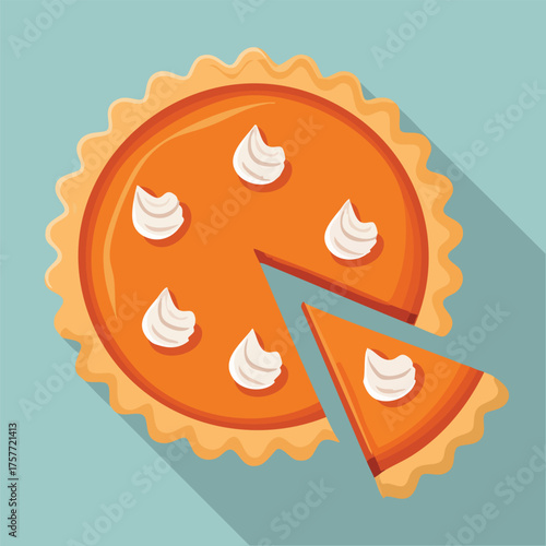 Delicious Pumpkin Pie Slice Served with Whipped Cream Topping.