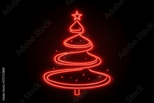 Elegant red tree glowing against a black background, creating a striking and dramatic holiday scene. A bold and modern festive concept perfect for luxury, celebration, and creative designs.