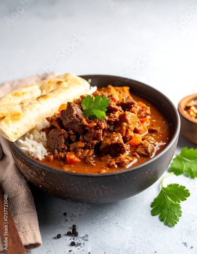 Wallpaper Mural A hearty meat stew served with rice, naan, and garnish Torontodigital.ca