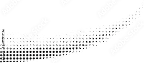 Curved halftone dotted wave, soft black-to-white gradient forming abstract arc texture, modern minimal geometric pattern background