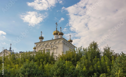 Domes and crosses of the church against the sky