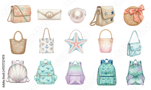 Watercolor Beach Bags and Backpacks Set Seaside Accessories