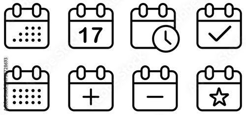 Calendar icon collection. Calendar planner icon set for appointments and reminders. Meeting schedule vector for business and personal use. Event reminder calendar icons for digital calendars. vector