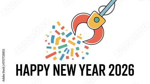 Happy new year 2026 celebration with confetti and claw machine