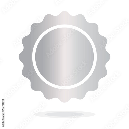 Seal stamp silver luxury glossy elegant icon vector illustration isolated on white background without text. Silver shiny luxury label for promo seal. Winner, Trophy, Top Quality concept. EPS 10
