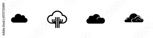 Simple black cloud icons displaying different shapes and variations suitable for graphic design and illustration needs