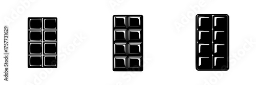 Various designs of dark chocolate bars showcasing different patterns and textures