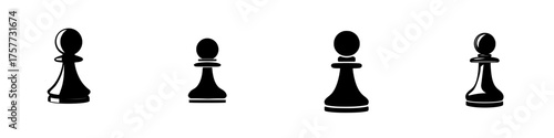 Various shapes of chess pawns displayed in a row highlighting different stylings and designs for artists and enthusiasts