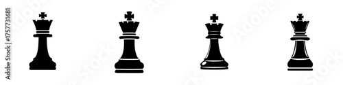 Various styles of chess king pieces in black silhouette on a white background showcasing different designs and craftsmanship