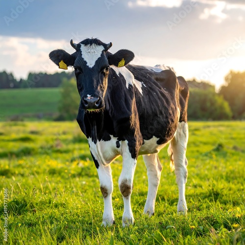 Wallpaper Mural A Holstein Friesian cow standing in lush green pasture bathed in sunlight Torontodigital.ca