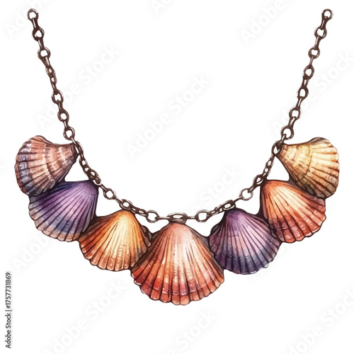 Shell Necklace, watercolor drawing vector, isolated on a white background.