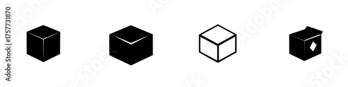 Four variations of a cube design showcasing different styles and orientations for creative applications in graphic design