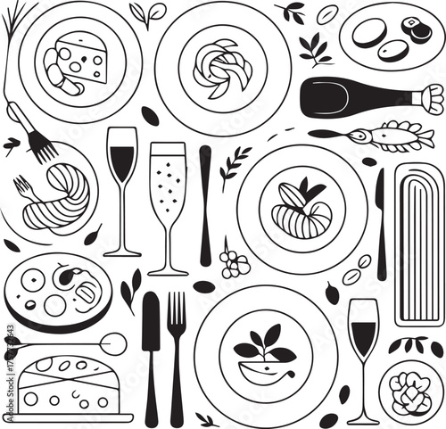 High-Quality Italian Restaurant Elements Vector Pack: Icons for Menu Design, Branding, and Packaging.