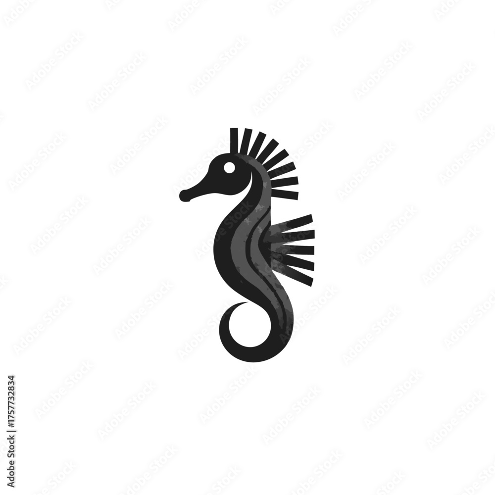 Fototapeta premium Stylized Dark Seahorse Illustration on White Background, Minimalist Marine Life Vector Icon